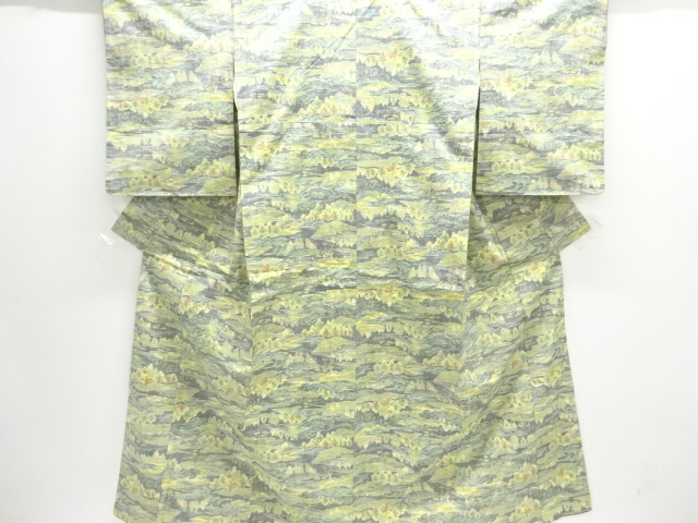 樹木風景模様織り出し手織り紬着物